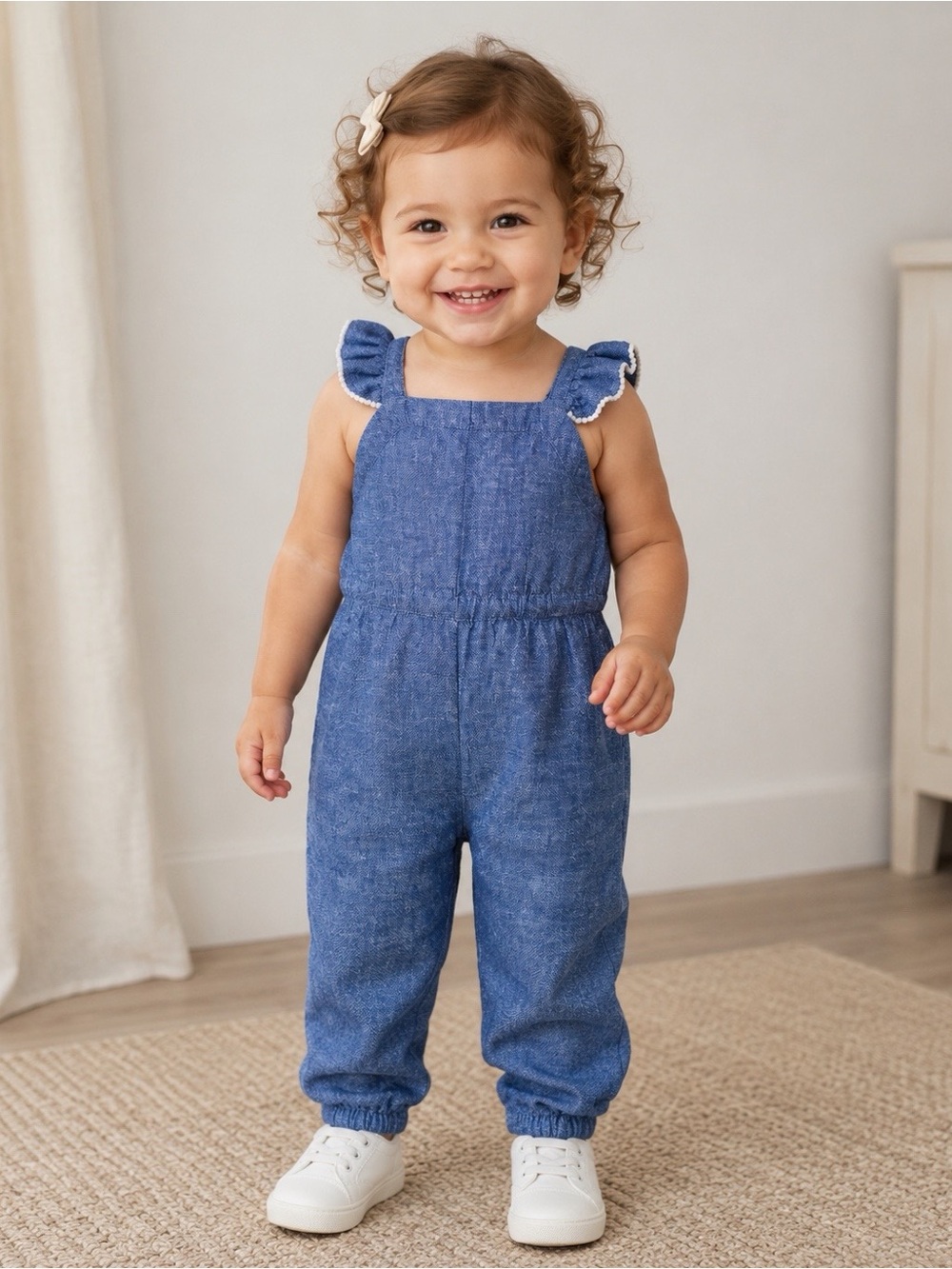 Old Navy Girls Chambray Romper One-Piece Blue Ruffle Straps Sleeveless Size 4T